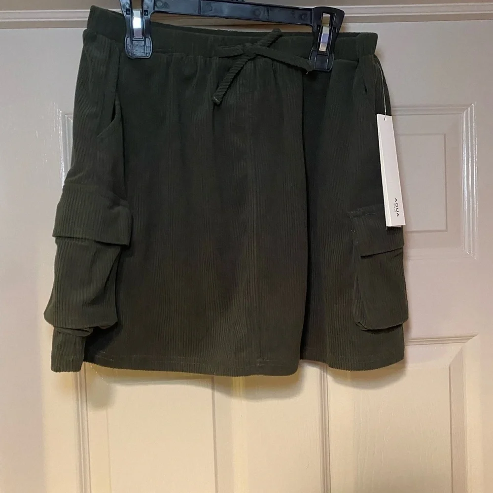 NWT Aqua by Bloomingdales Girls Dark Green Cargo Mini‎ Skirt Fall Winter Warm
